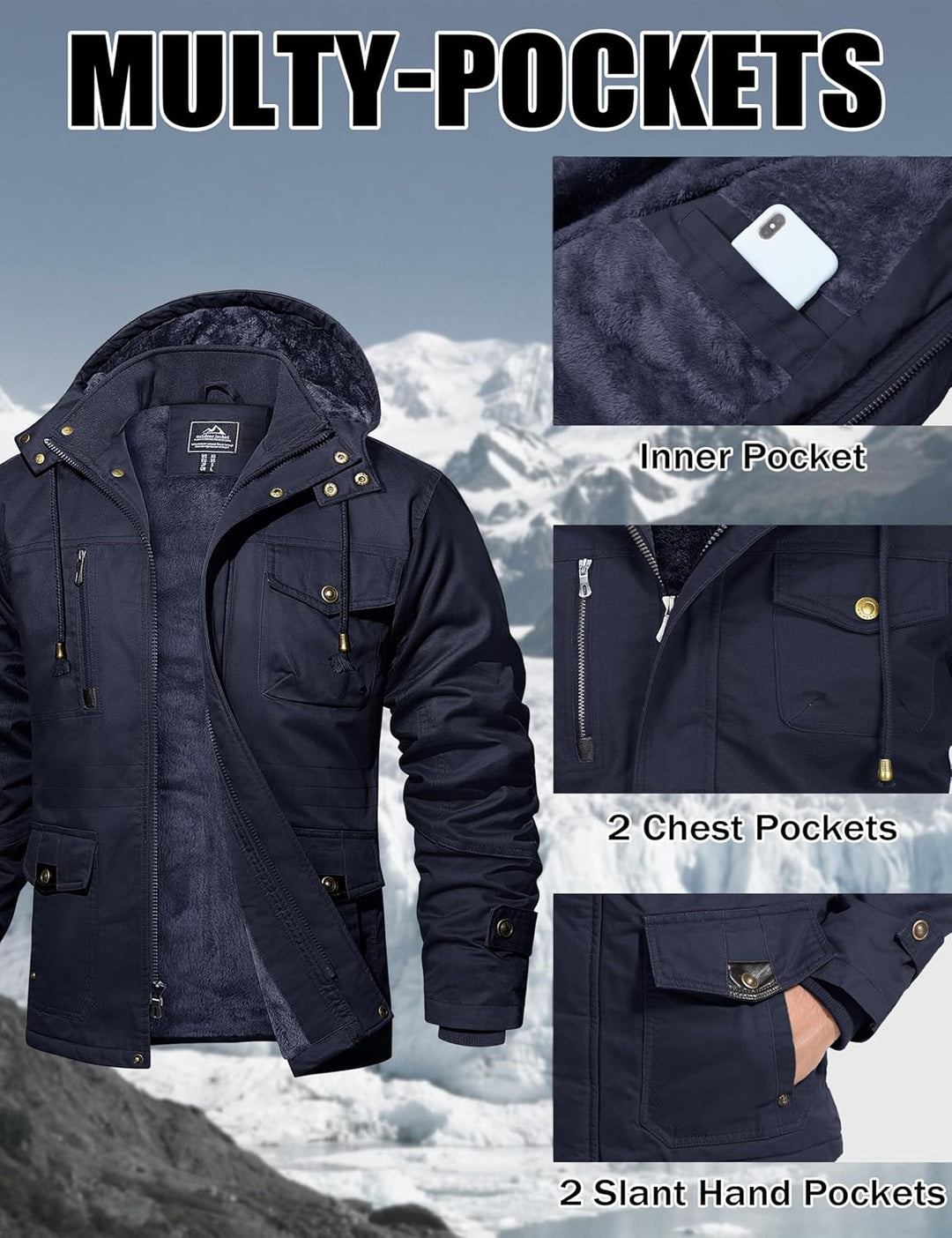 MAGCOMSEN Winterjacke Herren Warm Gefüttert Jacke Fleece Winterparka Winddicht Outdoor Übergangsjack