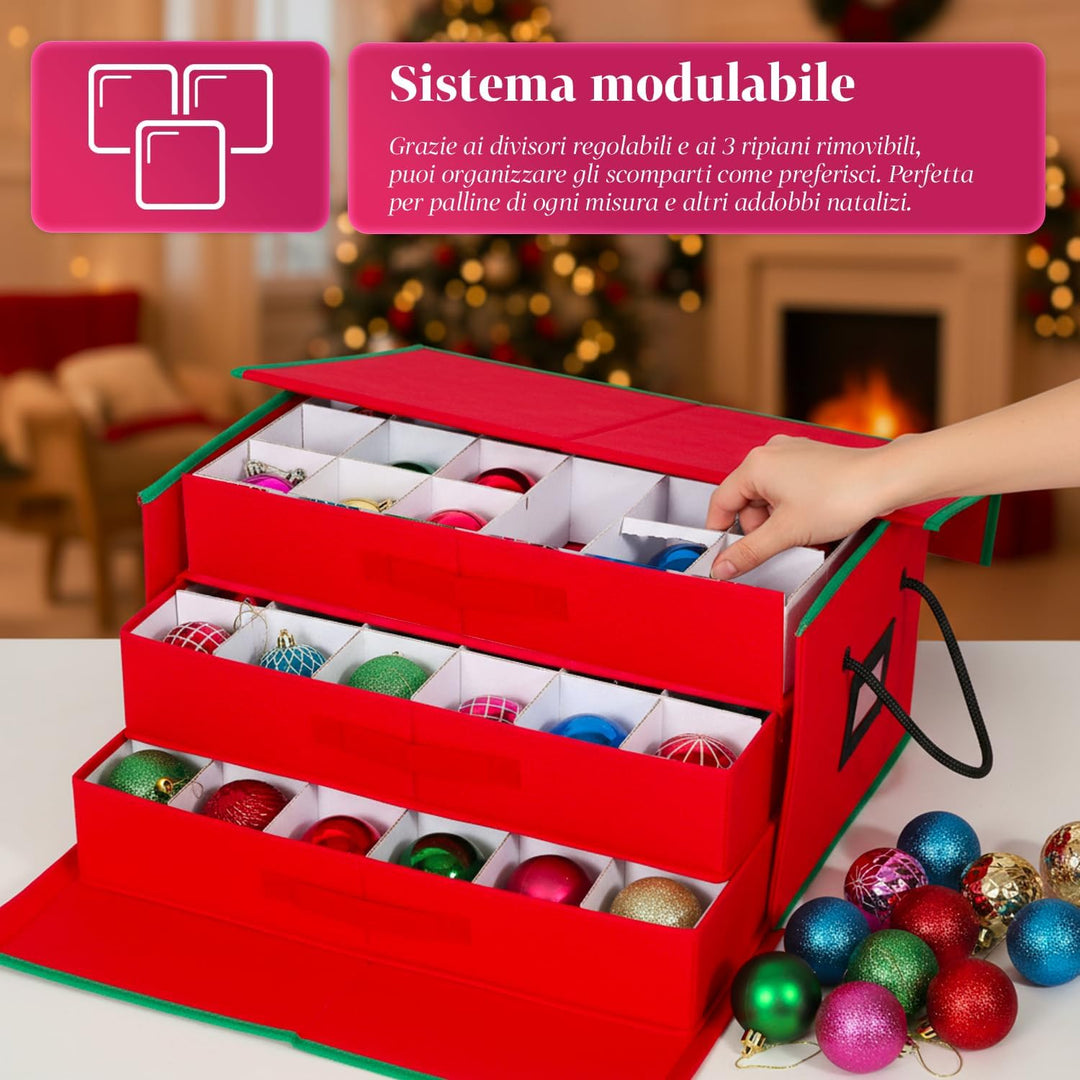 Wintem Aufbewahrungsbox für Weihnachtsschmuck mit 3 ausziehbaren Schubladen für 72 Weihnachtskugeln,
