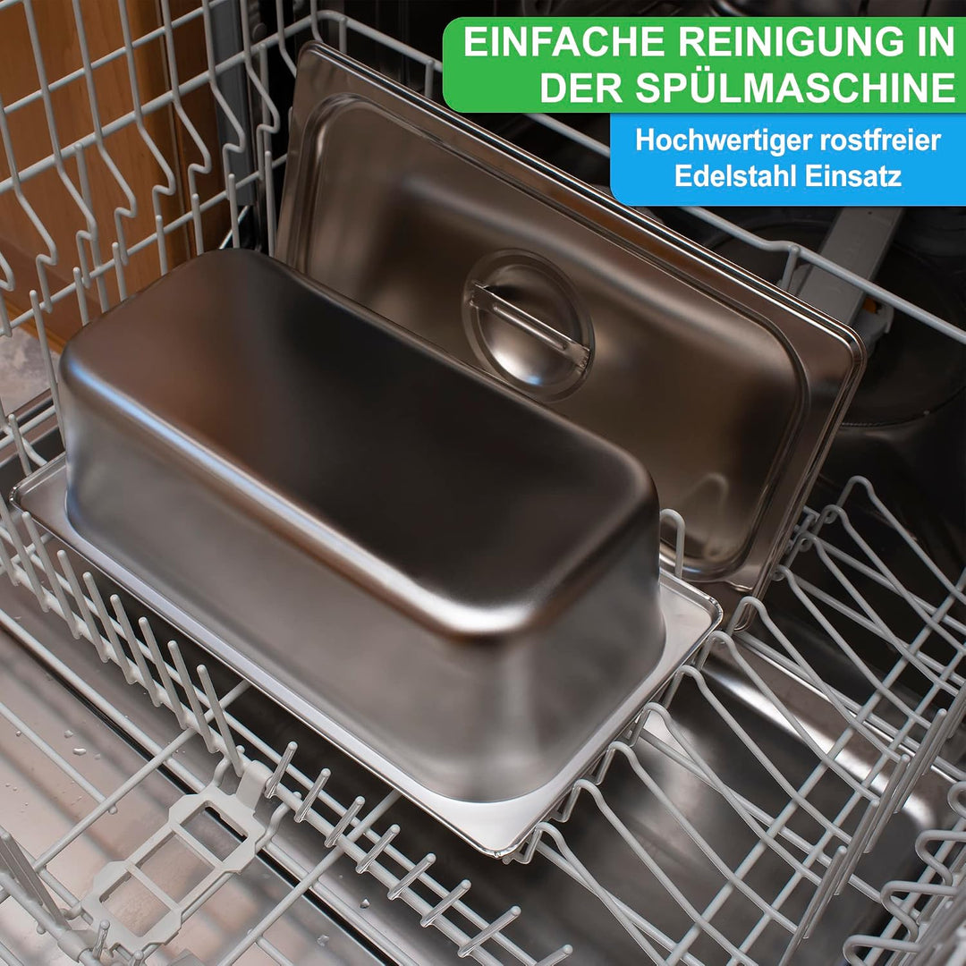 YourCasa® Biomülleimer Küche - Bambus Holz &amp; Edelstahl - für alltäglichen Bio Müll - Spülmaschinenfe