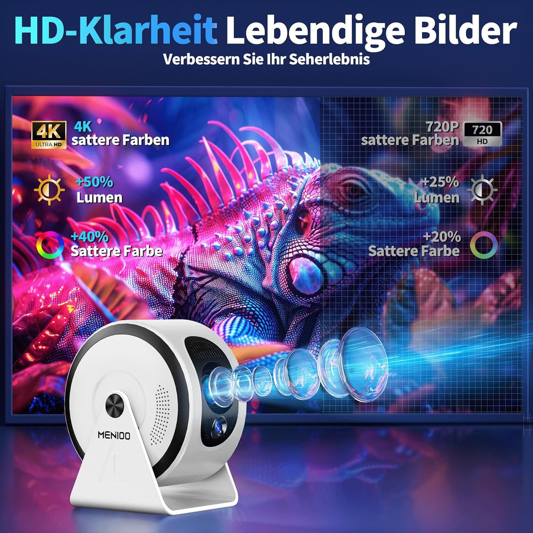 [Integrierte App] Mini Beamer Unterstützt 4K 1080P 2026, Projektor Auto Fokus und Trapezkorrektur, 3