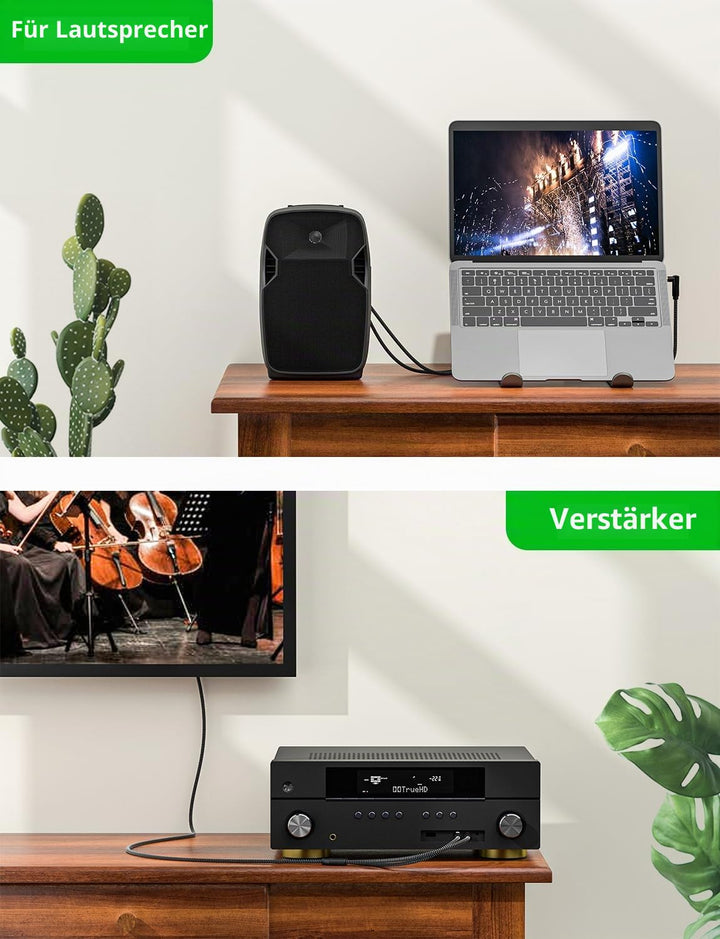 EMK Cinch Kabel, AUX 3,5mm klinke auf 2RCA Audiokabel Stereo Audio Y Geflochtener Nylon RCA Kabel Ja