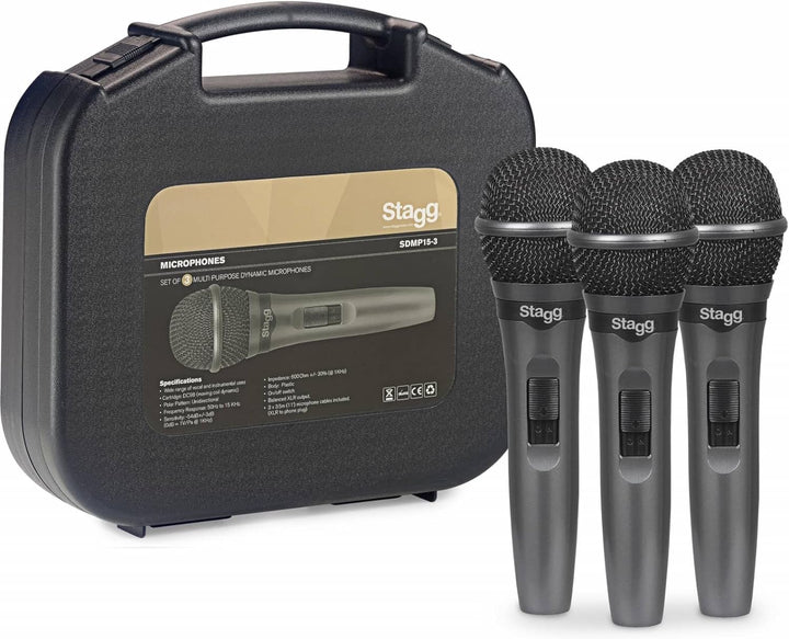 Stagg Live Stage Dynamisches Mikrofon (Set von 3) 50 Hz to 15 KHz Gesang und Instrumental - Standard