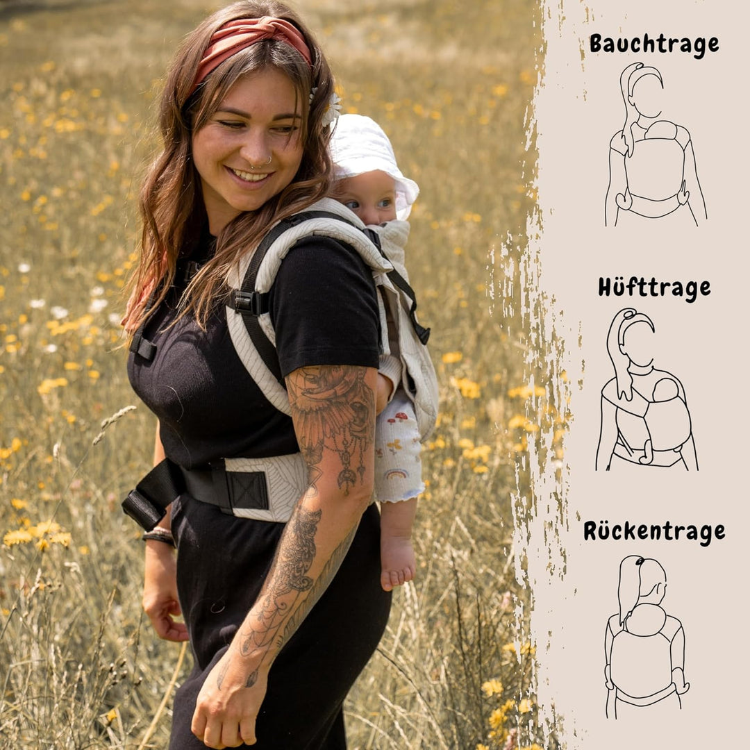 Hoppediz Buckle - 4-in-1 Babytrage für Neugeborene ab Geburt - Fullbuckle Tragehilfe mit 2 Schnallen