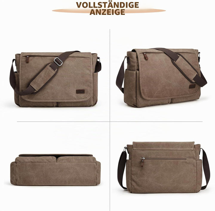 S-ZONE Herren Umhängetasche Grosse Vintage Canvas Messenger Bag Aktenktasche Schultertasche Bürotasc
