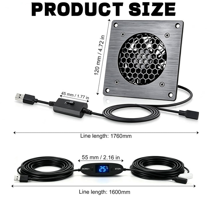 USB Lüfter 120mm mit Präziser Temperaturregelung, 5V Leises Lüftersystem mit 3 Geschwindigkeiten, Do