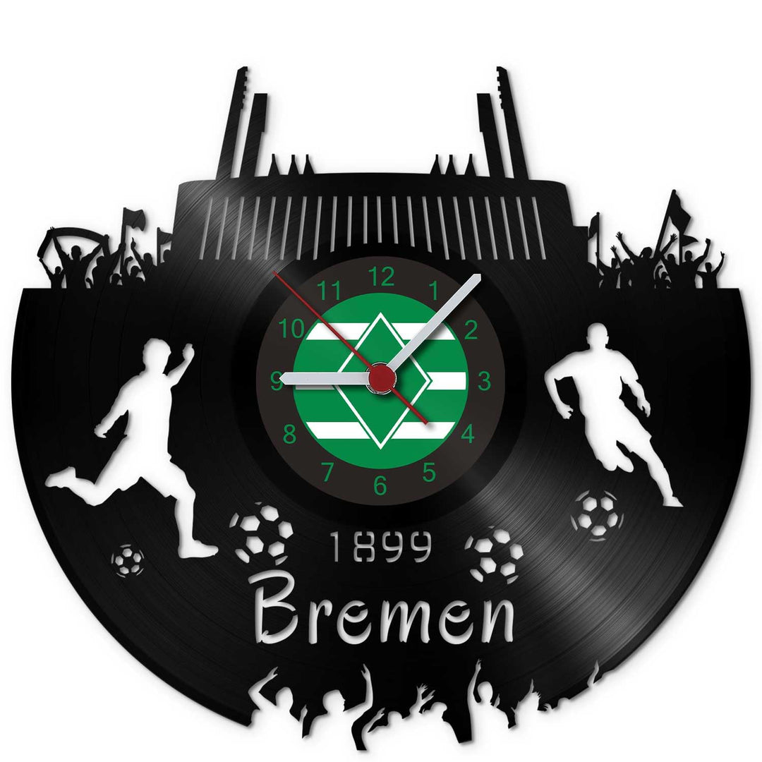 GRAVURZEILE Schallplattenuhr Bremen - 100% Vereinsliebe - Upcycling Design Wanduhr aus Vinyl Made in
