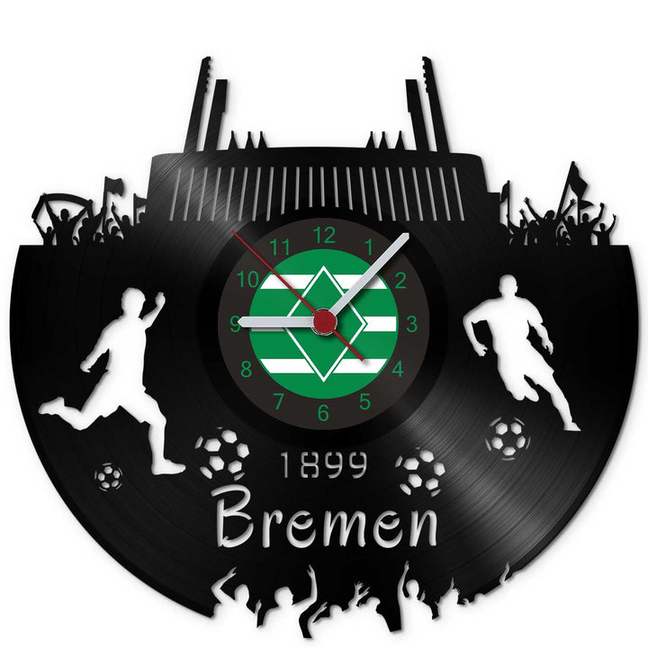 GRAVURZEILE Schallplattenuhr Bremen - 100% Vereinsliebe - Upcycling Design Wanduhr aus Vinyl Made in