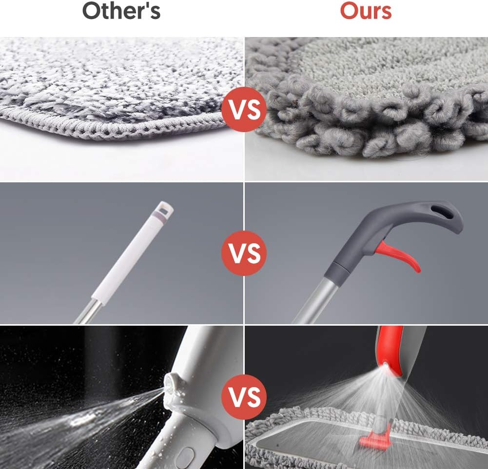 Bodenwischer mit Sprühfunktion, MEXERRIS 410ml Sprühwischer mit 3-Mikrofaserbezug und Schaber, 360 G