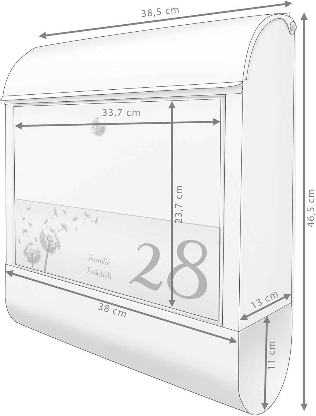 banjado® Briefkasten personalisiert mit graviertem Namensschild in Silber/Briefkasten weiss 39x47x14