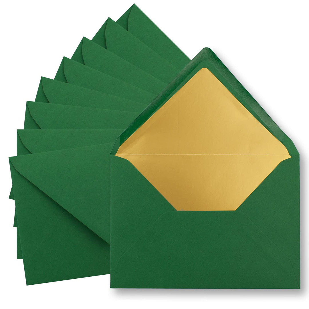 50x metallic Gold-gefütterte Brief-Umschläge DIN C5, dunkel-grün - 156 x 220 mm - Nassklebung mit sp
