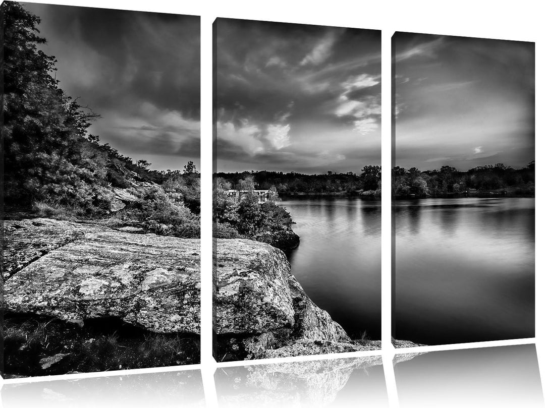 Pixxprint Lila Seelandschaft als Leinwandbild/Grösse: 3 Teilig (120x80) cm/Wandbild/Kunstdruck/ferti