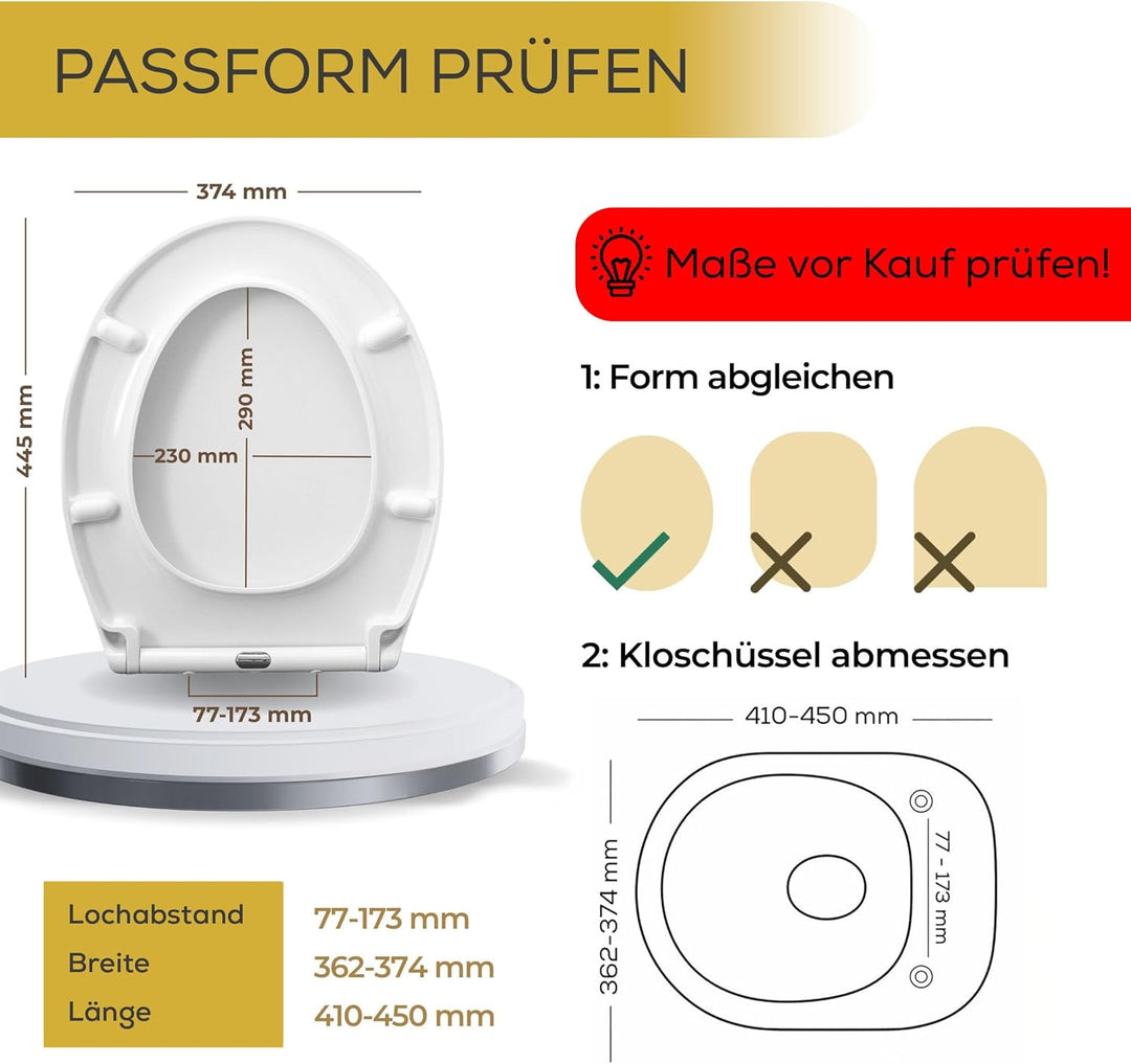 Toilettendeckel weiss mit Absenkautomatik, WC Sitz Oval Duroplast mit Softclose, stabilen Edelstahl-