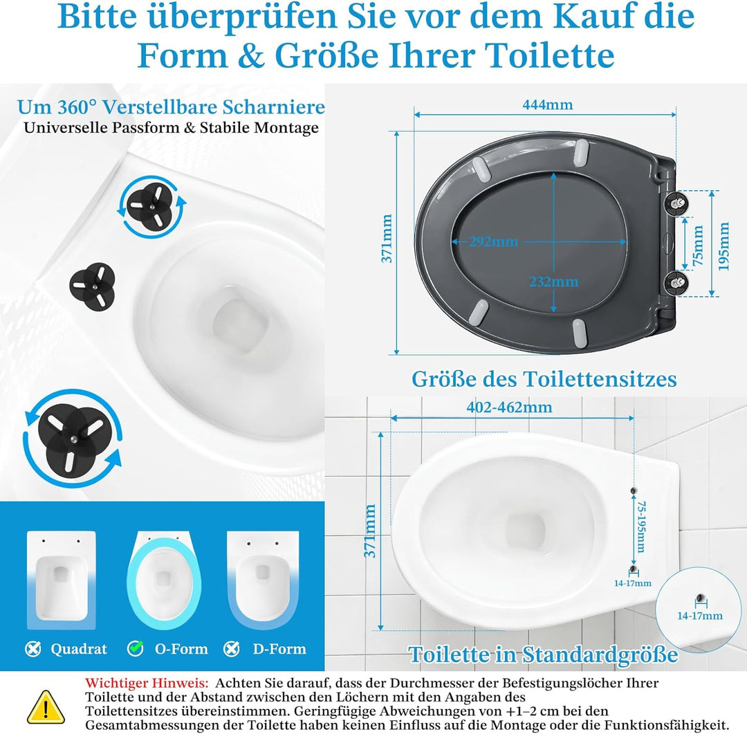 Toilettendeckel mit Absenkautomatik, WC Sitz mit Absenkautomatik Antibakteriell & UV-beständig O For
