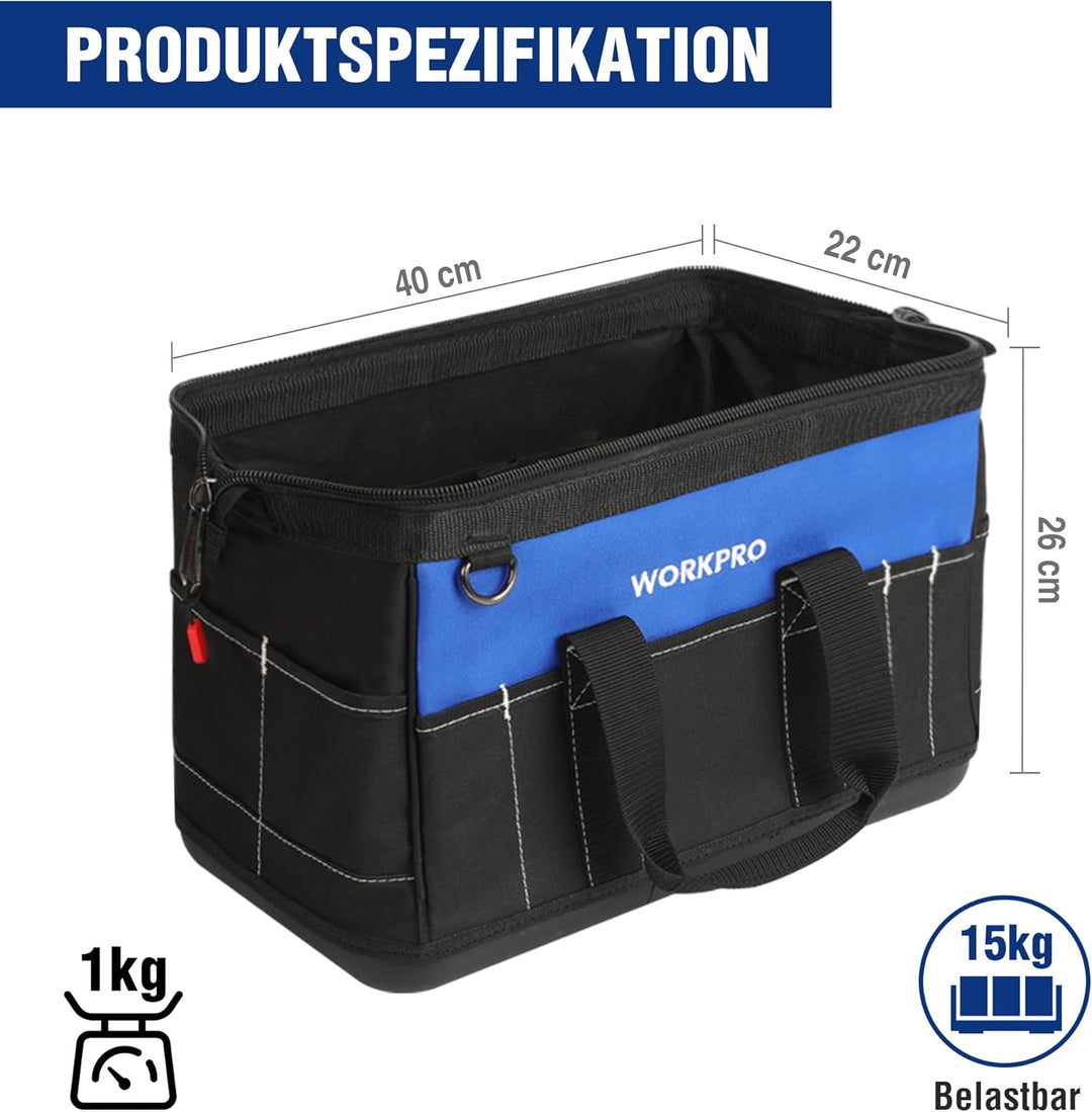 WORKPRO Werkzeugtasche Elektriker Wasserdichte Werkzeugtasche Profi, weite Öffnung & grosse Kapazitä