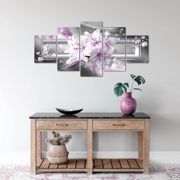 Runa Art Wandbilder Blumen Lilien 5 Teilig Bild auf Vlies Leinwand Deko Wohnzimmer Abstrakt Grau Lil