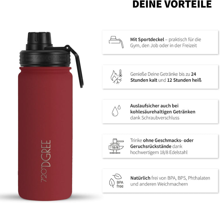720°DGREE Edelstahl Thermo Trinkflasche 530ml “noLimit” +Früchtebehälter - Auslaufsicher, Kohlensäur