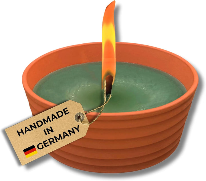 Lavalis XXL Terrakotta-Flammschale mit >25h Brenndauer, grosse Garten-Kerze für Grill-Fest, Hochzeit