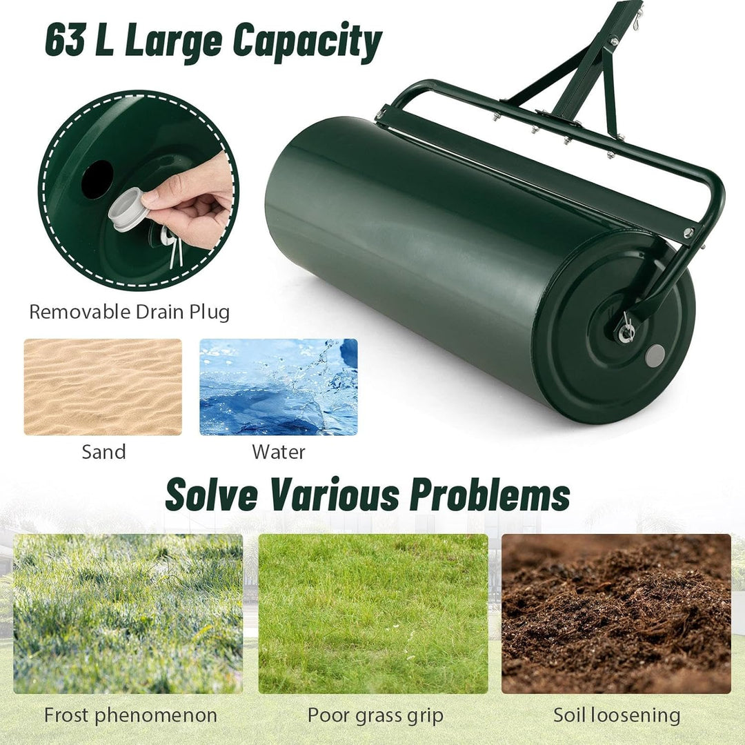 SOARS Rasenwalze befüllbar 63L, Ø30cm Handwalze, Rasenroller mit U-Griff & abnehmbarem Ablassstopfen