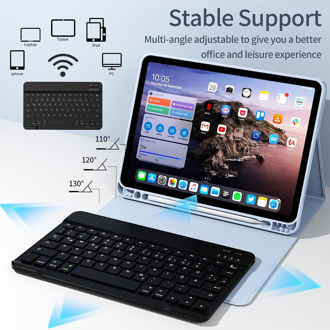 Hülle mit Tastatur für iPad Air 11 Zoll M3/M2, iPad Air 7 6 5 4 (2025/2024/2022/2020) 10,9 Zoll, Sof