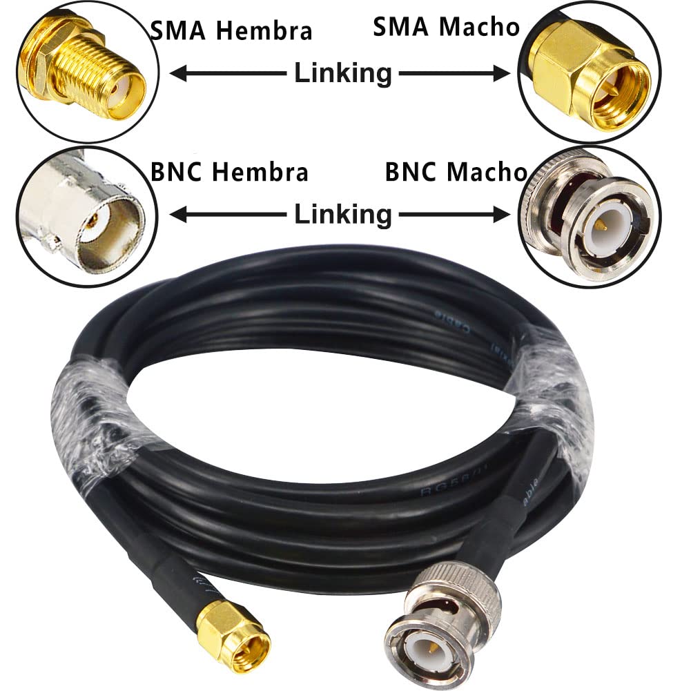 Boobrie SMA-auf-BNC-Kabel, 2 m, Koaxialkabel, RG58, verbessertes SMA-Stecker auf BNC-Stecker, Koaxia