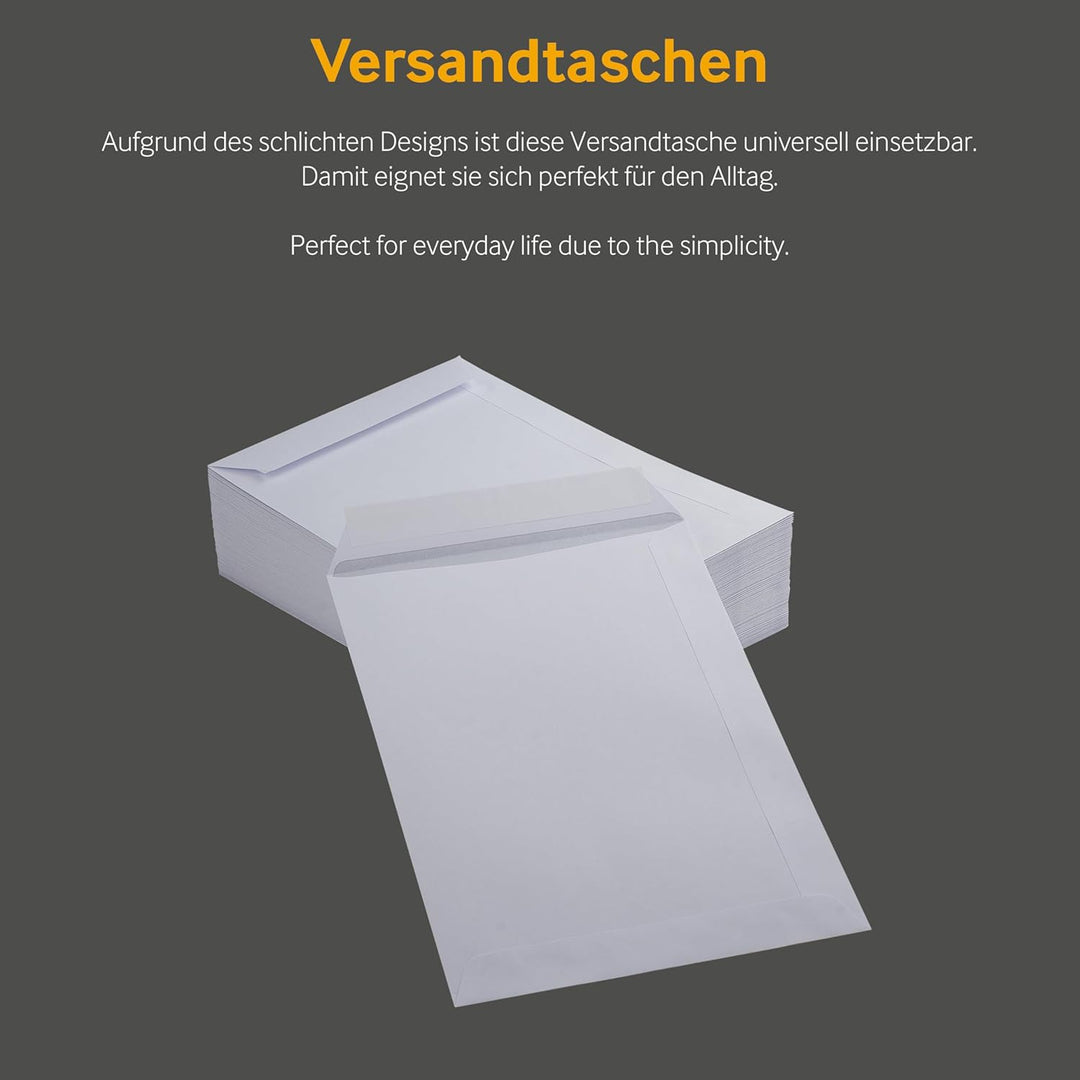500 Stück, Versandtaschen, DIN C5, Haftklebung mit Abziehstreifen, Gerade Klappe, 90 g/qm Offset, Oh