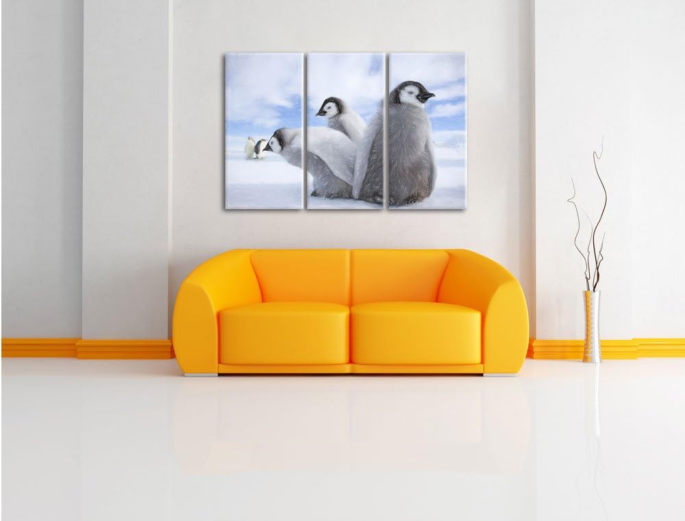 Pixxprint Kaiserpinguin Gruppe als Leinwandbild/Grösse: 3 Teilig (120x80) cm/Wandbild/Kunstdruck/fer