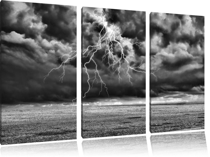 Pixxprint Gewitter über Meer als Leinwandbild/Grösse: 3 Teilig (120x80 cm) cm/Wandbild/Kunstdruck/fe