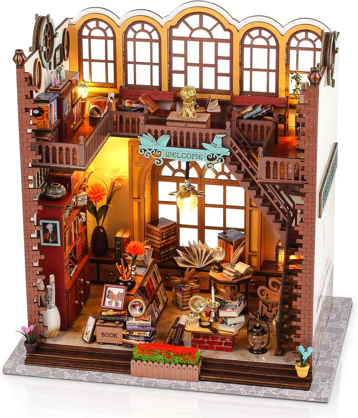 Cuteefun DIY Miniatur Puppenhaus Bausatz, Regaleinsatz für Bücherecke, Room Décor für Erwachsene Geb