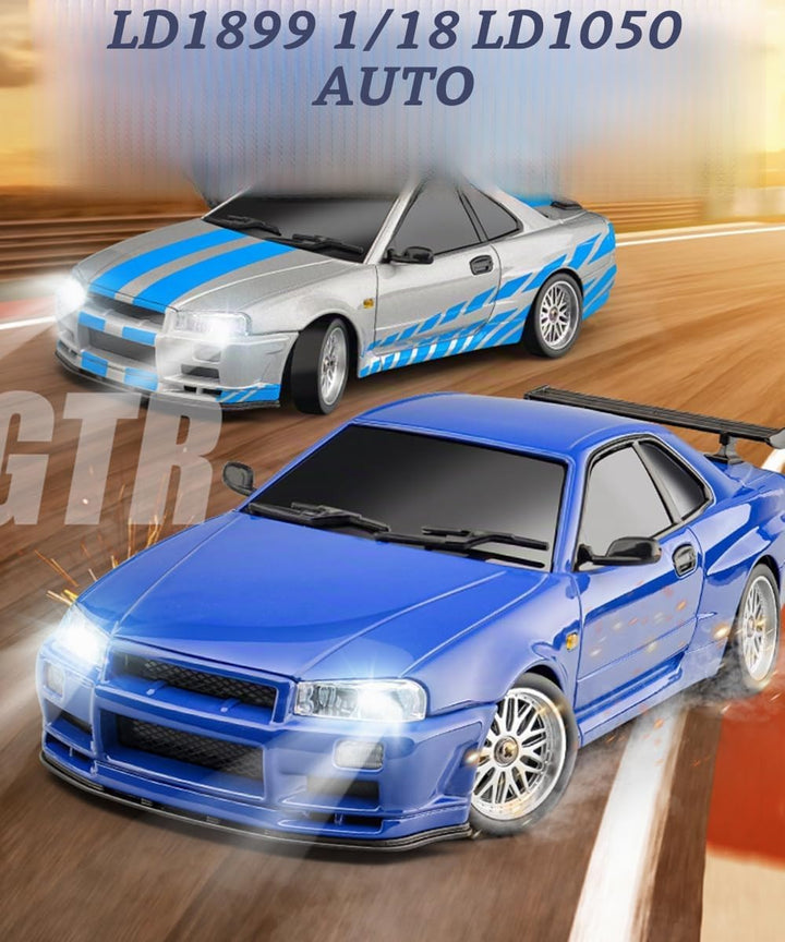ARRIS LD1899 1:18 RC Driftauto, GTR R34 2,4 GHz RWD Mini-Modellfahrzeug mit Gyro, Legierung-Karosser