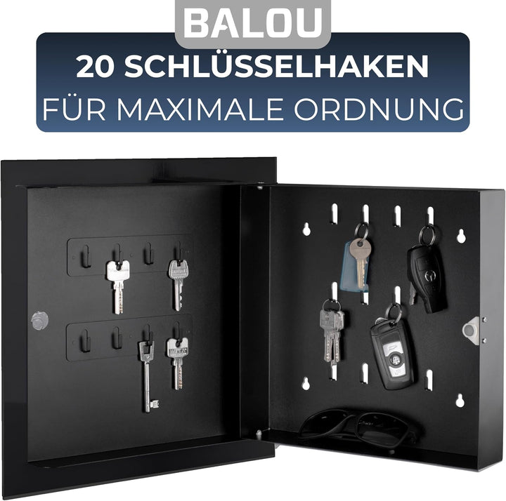 BALOU Schlüsselkasten modern mit Glas Magnettafel - Memoboard magnetisch mit 6 Magneten und Stift -