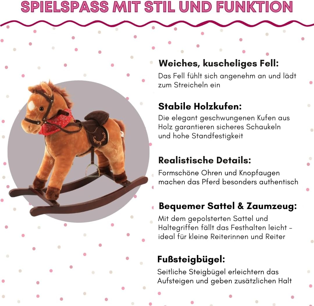Bayer Chic 2000 Schaukelpferd Cowboy mit Sound Plüsch Schaukeltier braun | Plüsch-Schaukeltier mit S