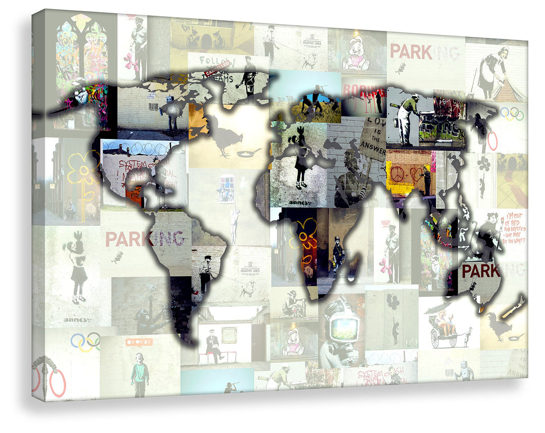 Kunstbruder SENSATIONSPREIS Leinwandbild Weltkarte von Banksy (div. Farben) Bilder Street-Art - Graf