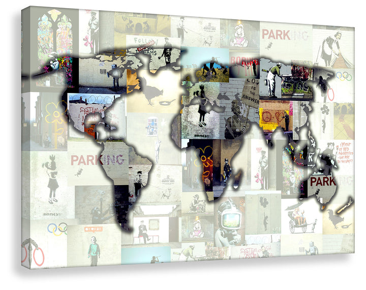 Kunstbruder SENSATIONSPREIS Leinwandbild Weltkarte von Banksy (div. Farben) Bilder Street-Art - Graf