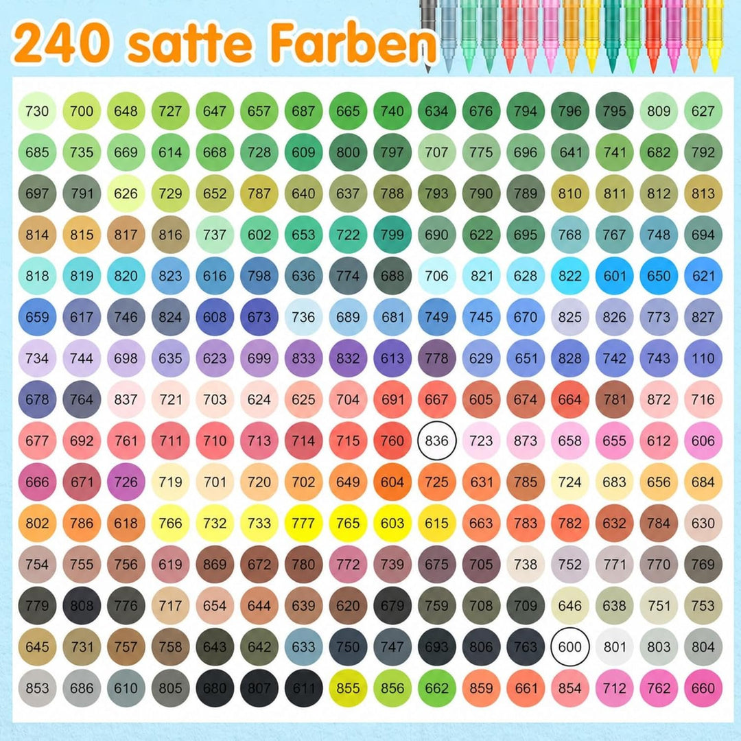 Efimeso 240 Farben Acrylstifte für Steine Wasserfest,Pinselmalstifte auf Wasserbasis Acrylic Paint M