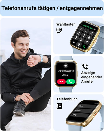 Tensky Smartwatch Herren Damen mit Telefonfunktion 1,8'' Alexa Integriert Fitnessuhr 100 Sportmodi,