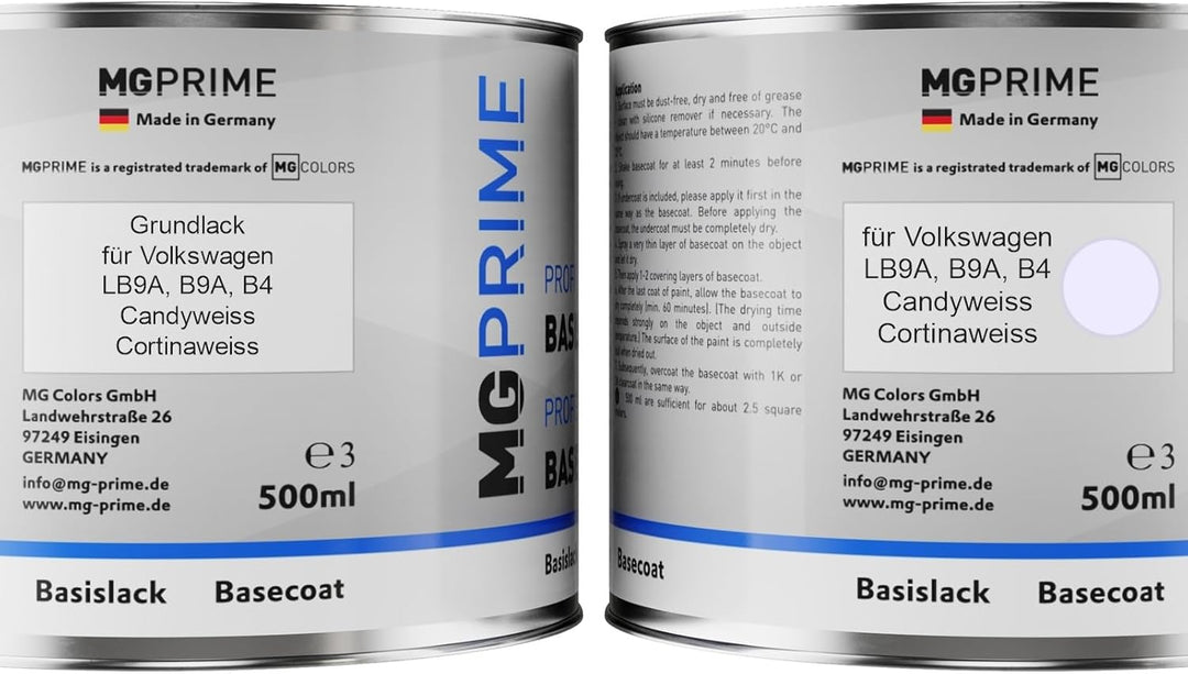 MG PRIME Autolack Dose Set für Volkswagen VW LB9A / B9A / B4 Candyweiss/Cortinaweiss Grundlack Basis