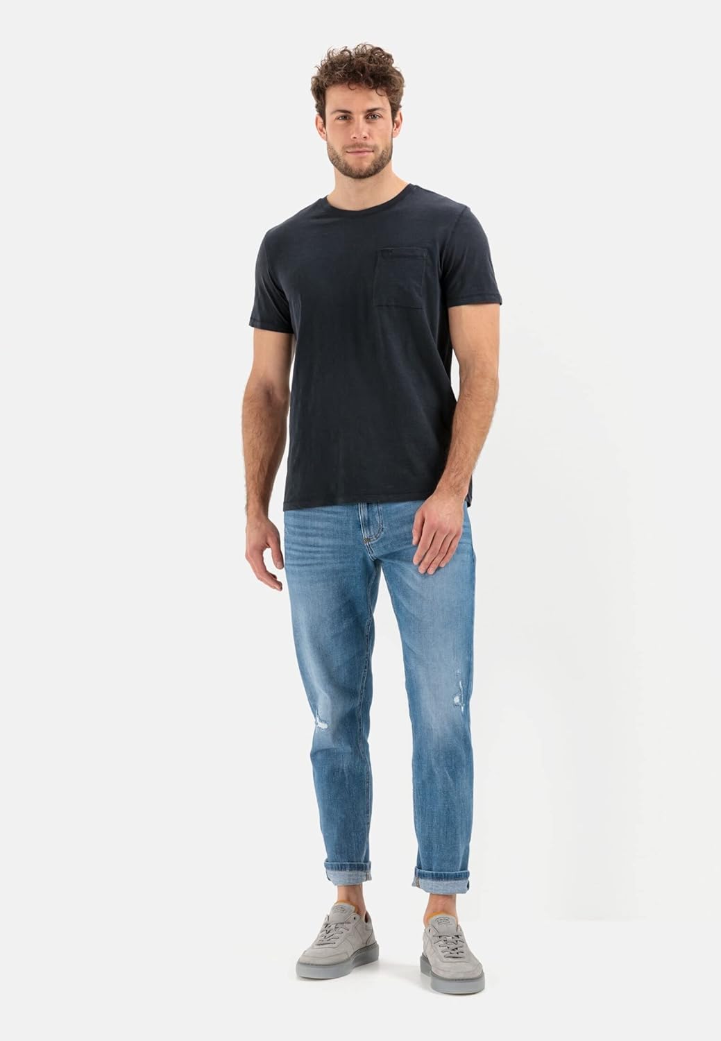 camel active Herren Tapered Fit Destroyed Jeans mit Smartphone Tasche 31W / 32L Denim Blau, 31W / 32