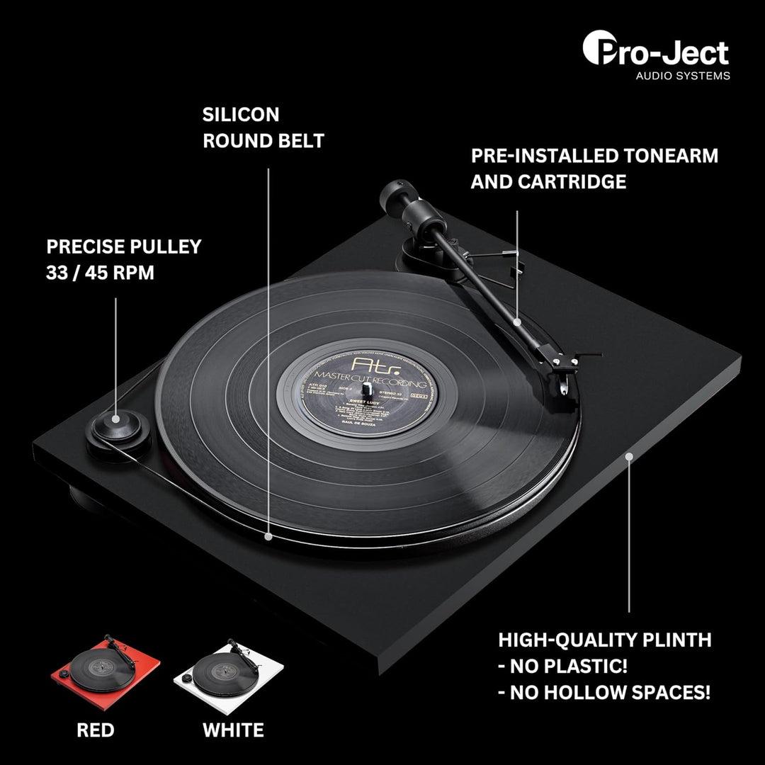 Pro-Ject Primary E Phono, Audiophiler Plug&Play Plattenspieler mit integrierter Phono Vorstufe (Rot)