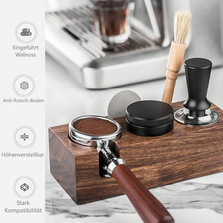 Beler Tamperstation Holz 58mm, Tamper Station aus Walnussholz für Siebträger 58 mm, Barista Espresso