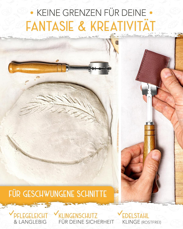 KRUSTENZAUBER Dänischer Schneebesen & Bäckermesser 2er Set [inkl. 20 Rasierklingen] - Teigbesen, Dan