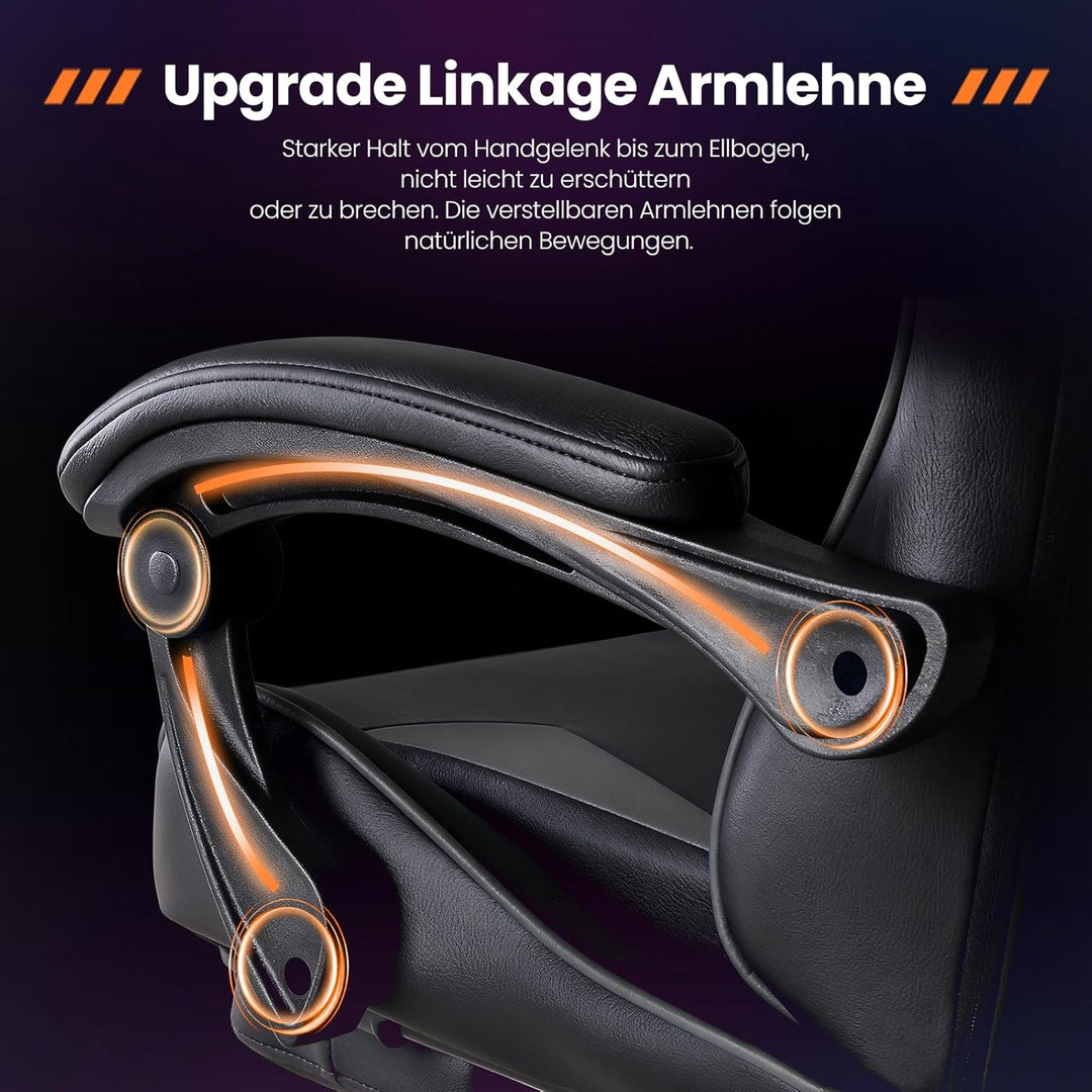Sweetcrispy Gaming Stuhl, Gaming Chair mit Fussstütze Kopfstütze Lendenwirbelstütze, Ergonomischer P