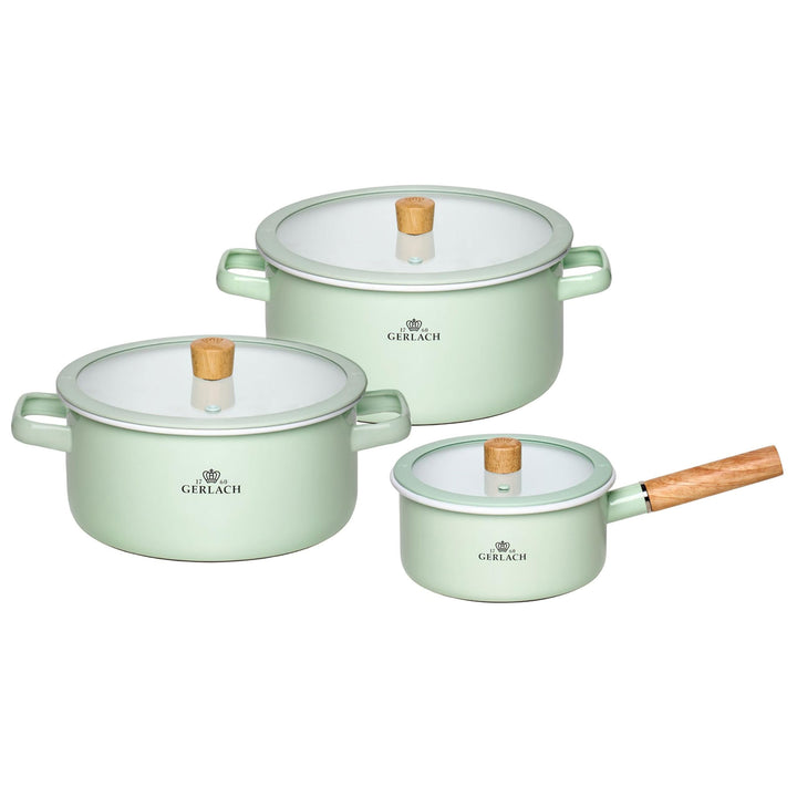 Gerlach 1760 Topfset - 2 Töpfe 3 L 5 L - 1 Kasserolle 2 L - Emaille Topf - Alle Herdarten - Deckel a