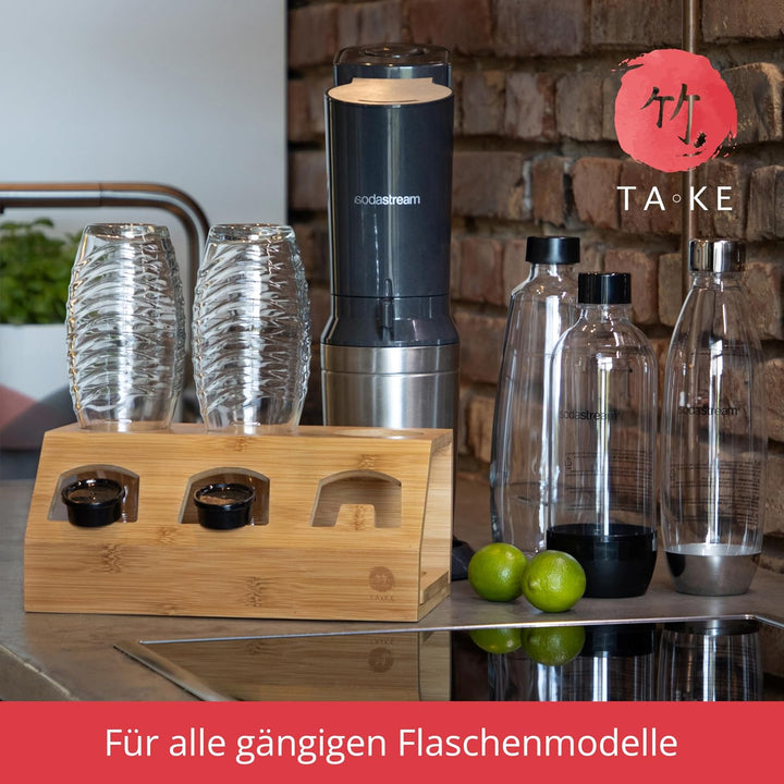 TAKE® SodaStream Flaschenhalter - Abtropfgestell Flaschenständer aus 100% Natur Bambus, Soda Stream