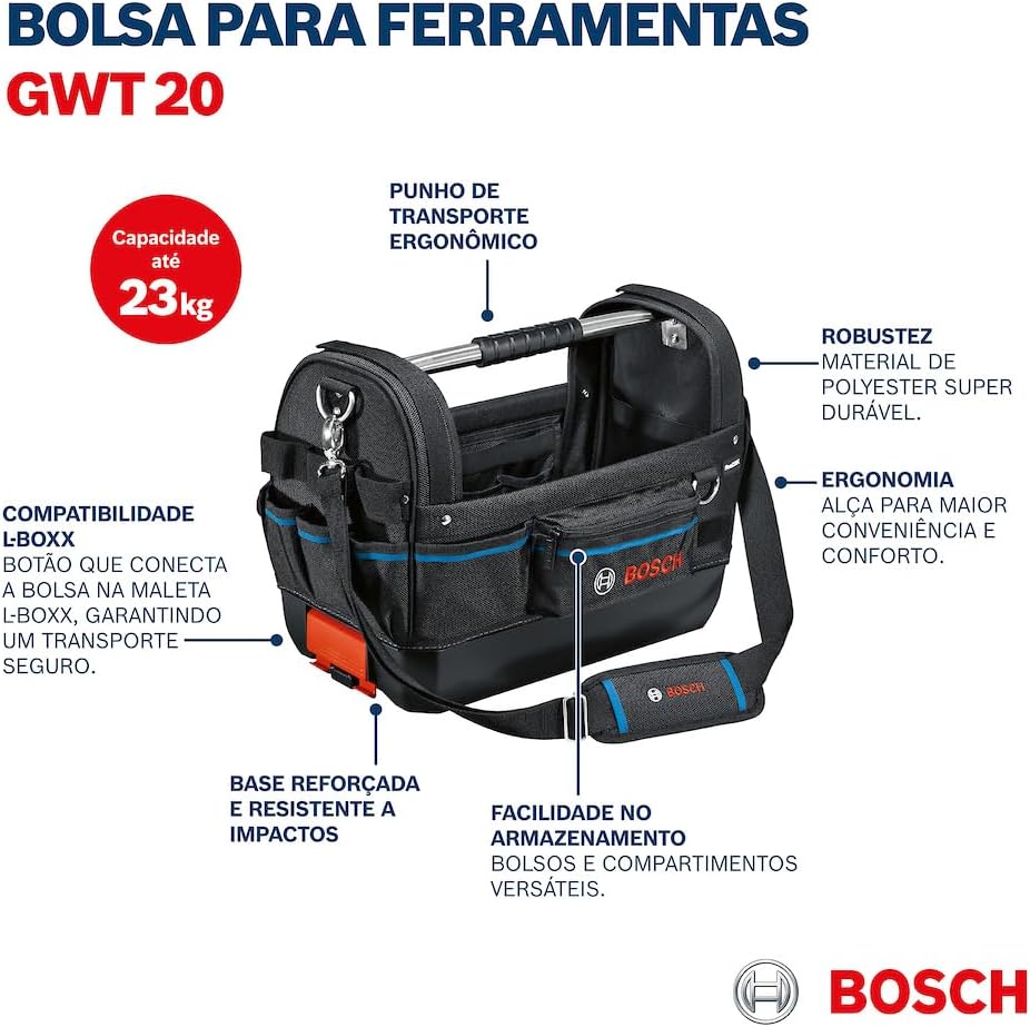 Bosch Professional Werkzeugtasche GWT 20 (ProClick System: kompatibel mit L-BOXX), Tasche GWT 20