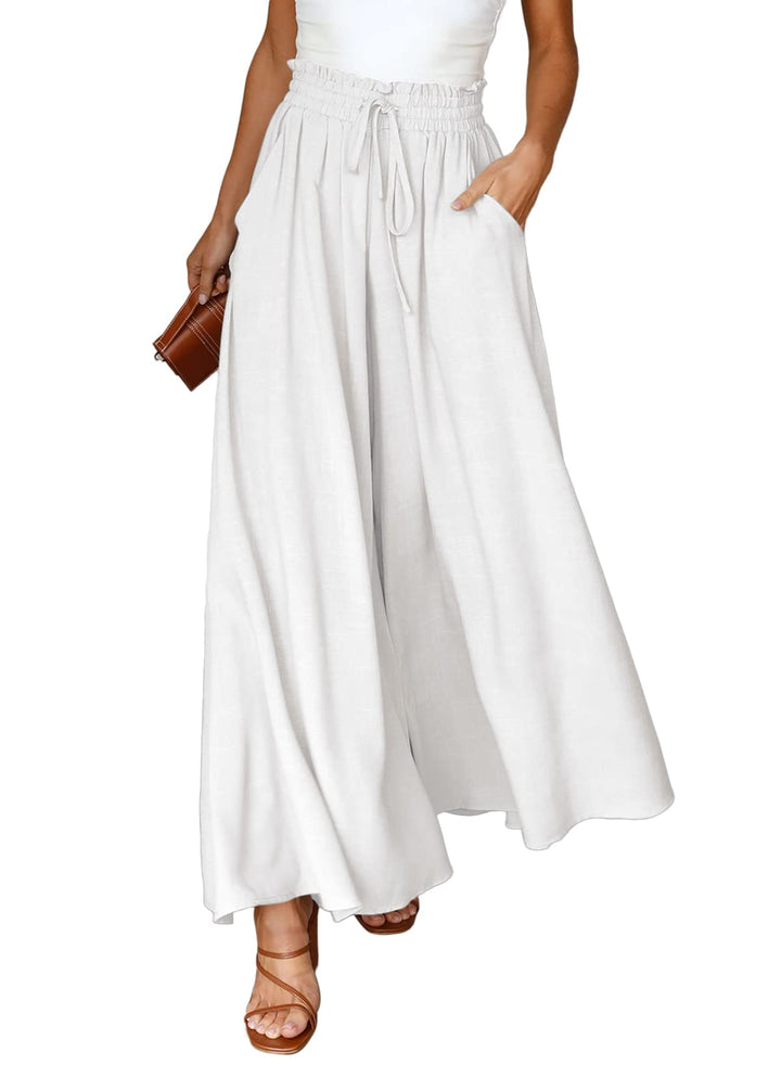 Dokotoo Sommerhose Damen Leicht Palazzo Hose Elegant Sommer High Waist Baggy Leinenhose Freizeithose