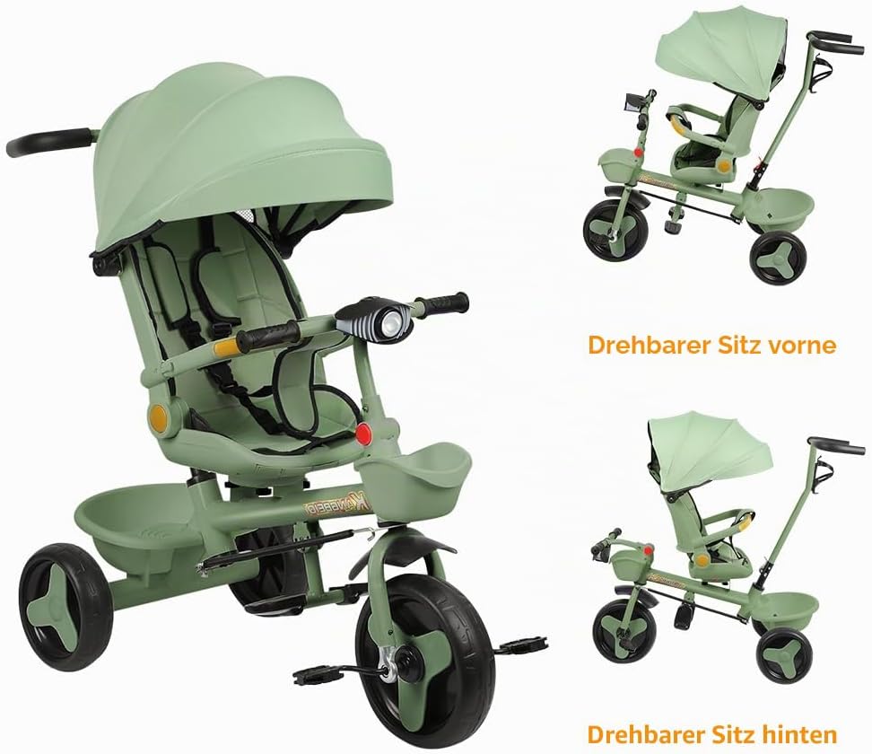Multi-Funktions-Kinderdreirad, Dreirad 5 in1, Kleinkind-Dreiräder-Kinderwagen, mit Verstellbarem Sch