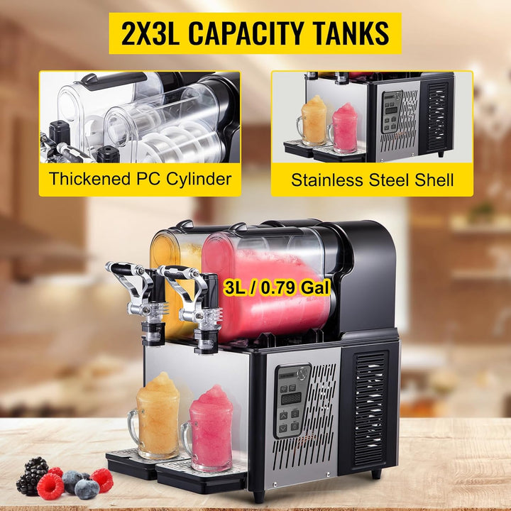 Kommerzielle Slusheis Maschine, 2x3 L Doppeltank Tassen elektrische Schneeschmelz-Slush-Smoothie-Mas