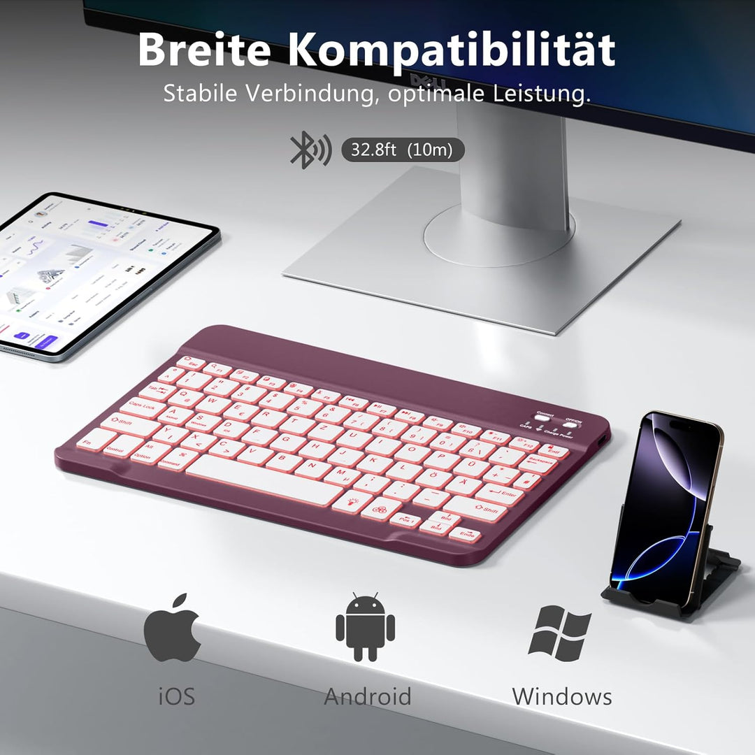 Vobafe Bluetooth Tastatur mit Telefonhalter für iPad Air/Pro/Mini/A16/11/10.9/10.2/iPhone, Kabellose