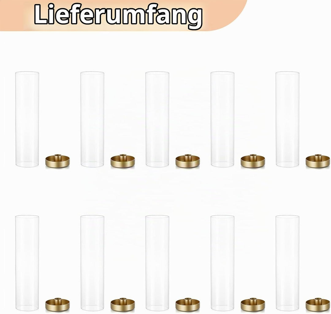 NUPTIO Kerzenständer Goldene Glaszylinder Metall- 10 Stücke Kegel Kerzenhalter Stabkerze Pack Kerzen
