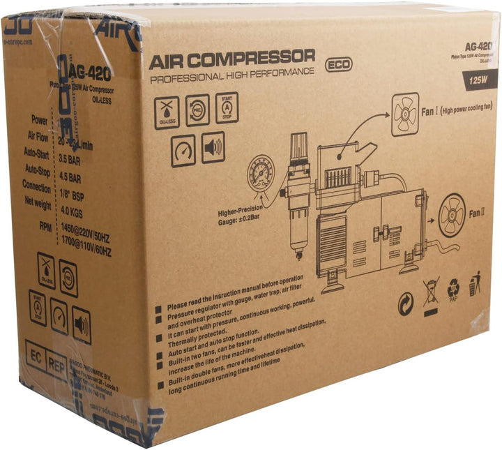 Airgoo Luxus Airbrush Kompressor AG-420 mit Supermacht Lüfter für Airbrush-Spritzen